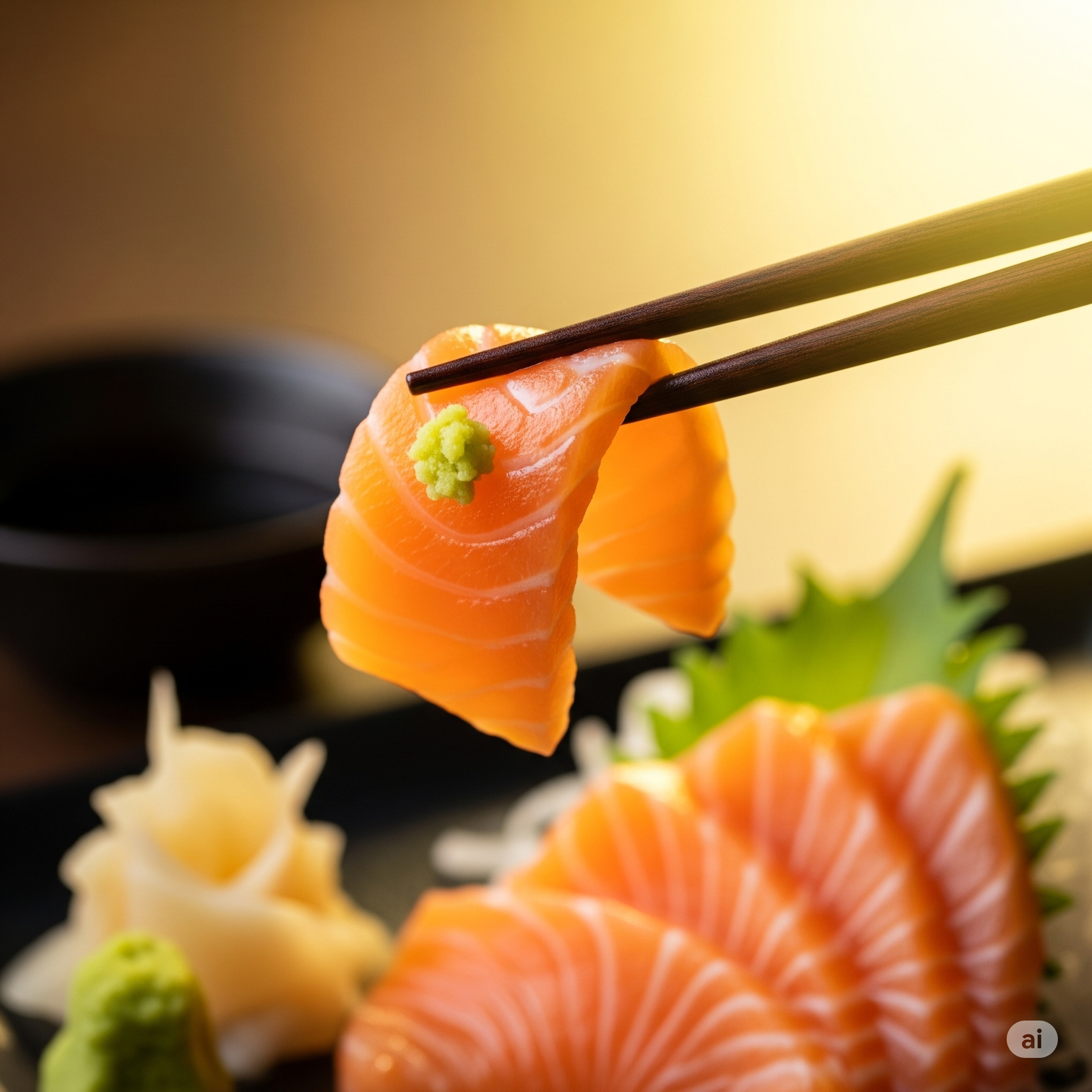 Sashimi de salmão fresco sendo servido com hashi